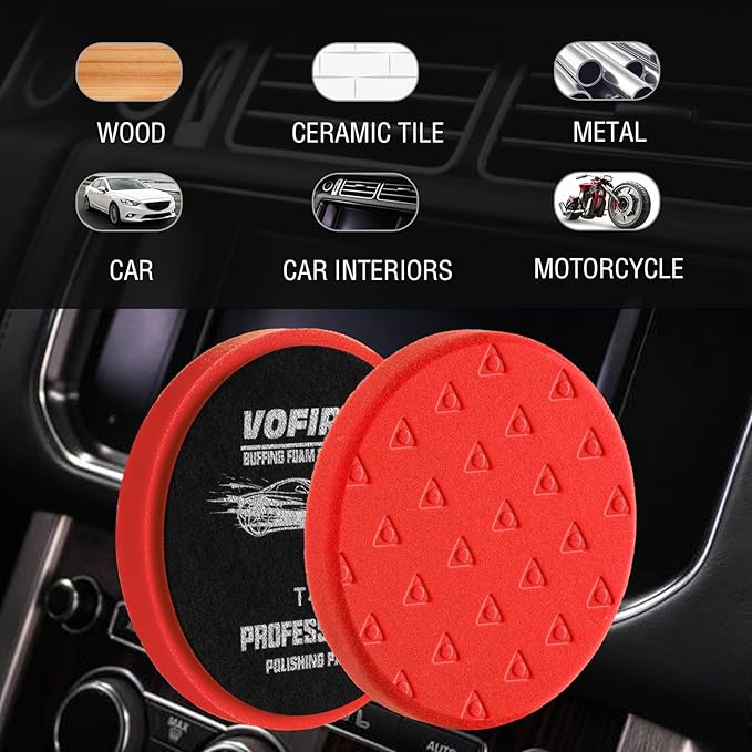 3 Pcs Buffing Pads, Red Finish Polishing Pad, 5.5 Inch Face for 5 Inch 125mm Backing Plate Compound for Car Buffer Polisher Compounding, Polishing & Waxing