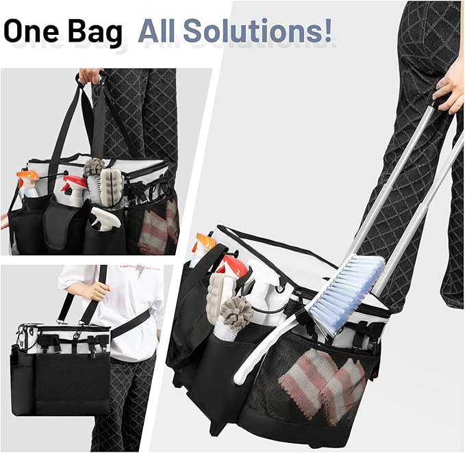 LOEUO Large Cleaning Caddy for Cleaning Supplies Organizer, Rolling Cleaning Caddy Bags with Wheels for Housekeepers, Cleaning Carts on Wheels for Home Car Office Picnic