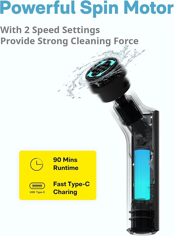 HOTO IPX7 Full Body Waterproof Electric Spin Scrubber, Shower Scrubber with 6 Brush Heads Bundle with 3 Pcs Replacement Brush Heads