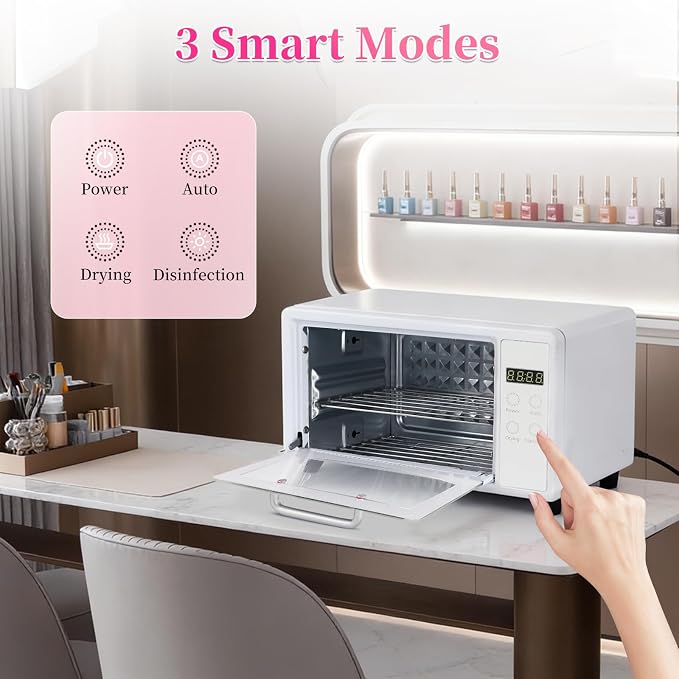 Nail Tool Cleaning Machine, 10L Double-layer Large Capacity Storage Organizer, Multi-Functional Manicure Tool Cleaner Box Cabinet Dryer & Warmer for Home Use, Barbers, Beauty Salons, and Spas | Large Capacity; Aluminum Alloy Material; LCD Display; Drye...
