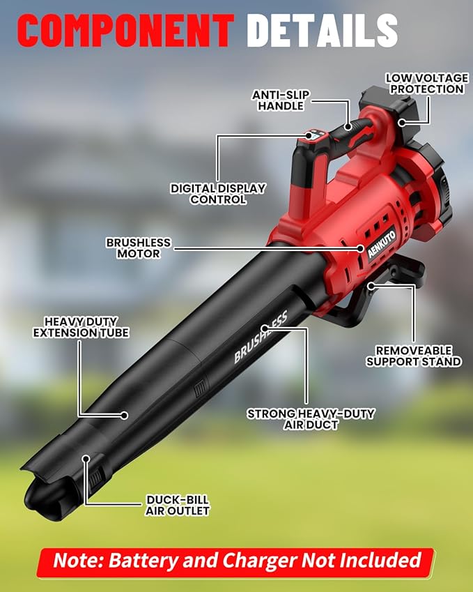 Cordless Leaf Blower for Milwaukee 18V Battery, 480 CFM / 130 MPH Brushless Dust Blower, 6-Speed Control with Digital Display, Handheld Electric Blower for Rain Snow Removal, Lawn, Yard (No Battery)