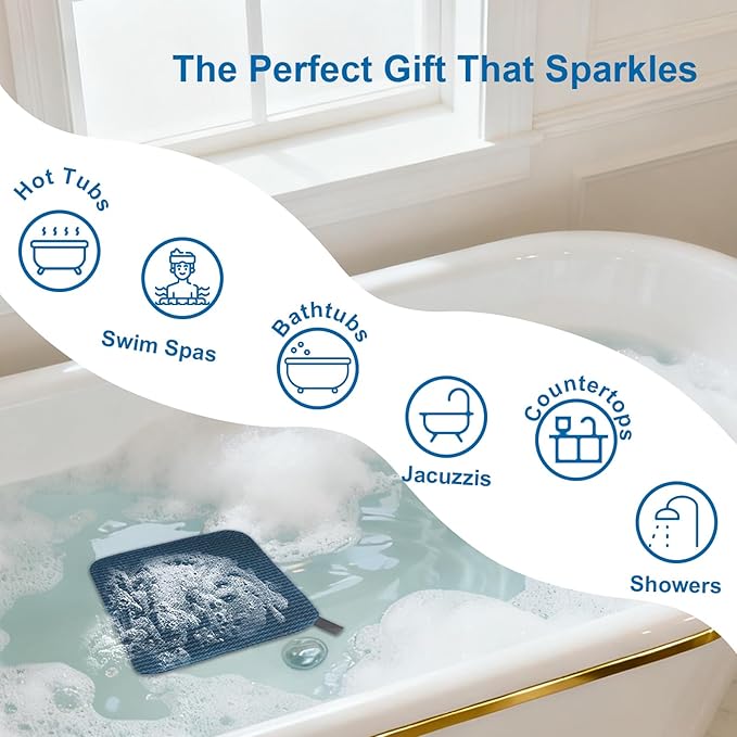 Hot Tub,Bathtub Surface Cleaner Towels,Spa Scum Remover & Cleaning Tools,Absorbs Oils & Grime Accessories,Non-Scratch Surface Cleaner for Jacuzzi,Spa,Shower (12"x12")