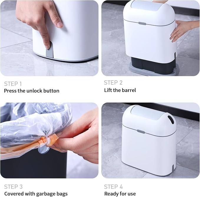ELPHECO Bathroom Trash Can, 2.5 Gallon Motion Sensor Waterproof Trash Bin with Butterfly lid, Bathroom Decor Waste Basket Garbage Bin for Bedroom Kitchen and Office use, White with Grey Button
