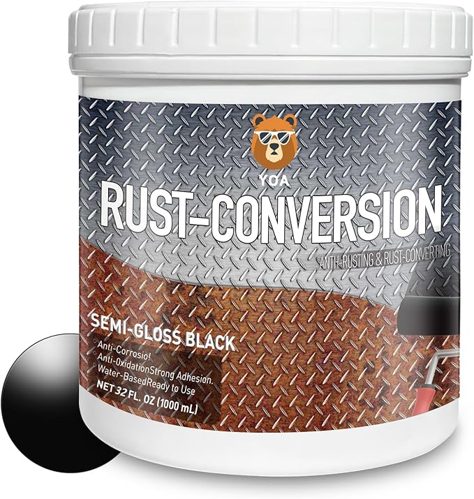 YOA Rust Converter Paint & Metal Primer 2 in 1, Matte Black 32oz. Suitable For Metal, Trailer And Truck Frames, Cargo Boxes, Car Chassis, Boats, Etc. Ultra Powerful Rust Remover, Inhibitor, Converter