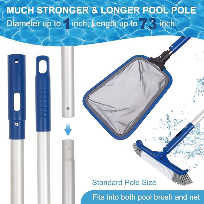 Pool Vacuum Head & 14.5'' Pool Brush Head & Pool Skimmer Net with Pole