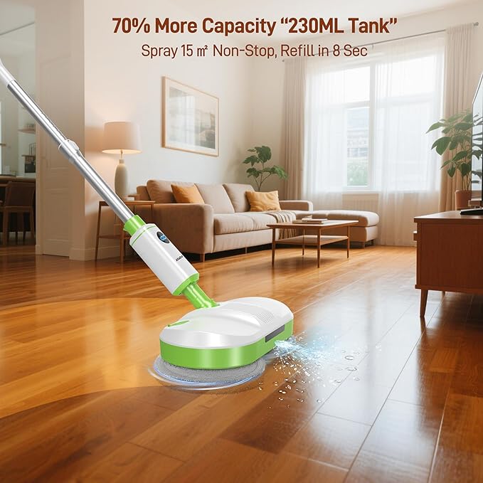 AlfaBot Cordless Electric Mop, Electric Mop Floor Cleaner with LED Headlight & Water Sprayer, Up to 60 Mins, Self-Propelled with Big Water Tank for Multi-Surface