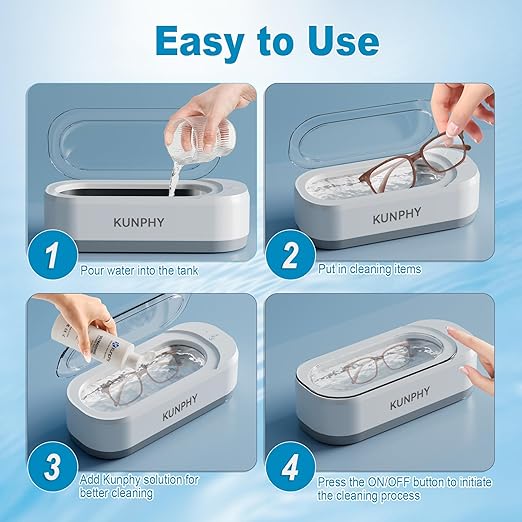 KUNPHY Sonic Jewelry Cleaner, Professional Sonic Cleaner Machine 46kHZ 12 oz, Glasses Cleaner for Retainer, Jewelry, Ring, Silver, Dentures
