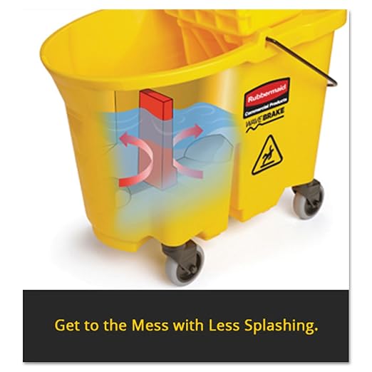 Rubbermaid Commercial Products WaveBrake 35 QT Side-Press Mop Bucket and Wringer Combo on Wheels Brown for Heavy-Duty Floor Cleaning