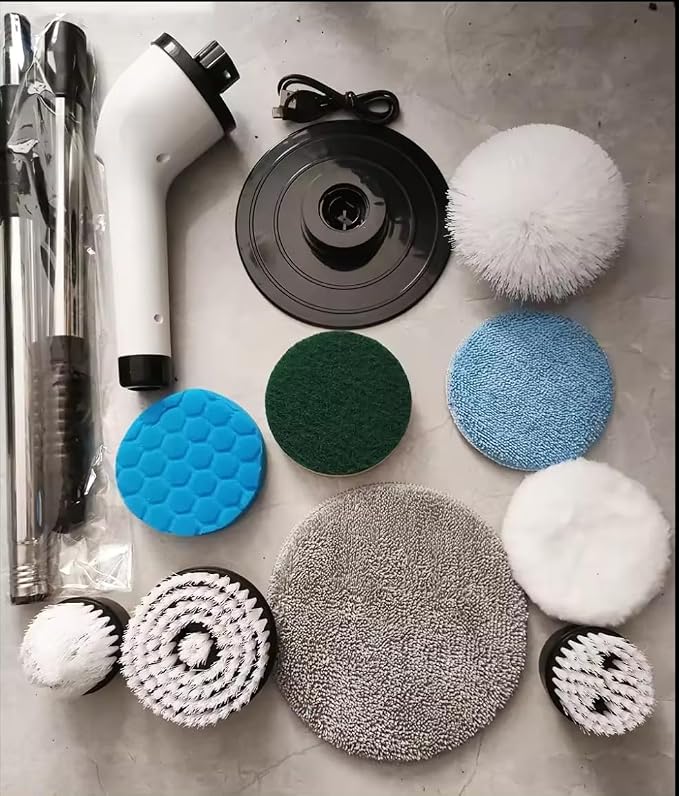 V.E.E Electric Spin Scrubber, Cleaning Brush Scrubber for Home, 400RPM/Mins-9 Replaceable Brush Heads-90Mins Work Time, 3 Adjustable Size, Multiple Speeds for Bathroom Shower Bathtub Glass and Car