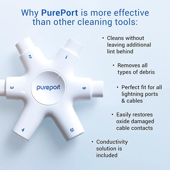 Pureport Cleaning Kit for iPhone | The Original Phone Cleaner Multi-Tool | Compatible with iPhone & iPad | Repair & Restore Charging Ports, Lightning Cables & Connectors