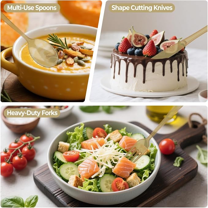150 PCS Plastic Silverware Disposable Silverware Heavy Duty Utensil Sets 50 Of Each Forks Knives & Spoons Disposable Cutlery Set For Easter,Birthday,Baby Shower,Garden Party,Wedding(150,Gold)