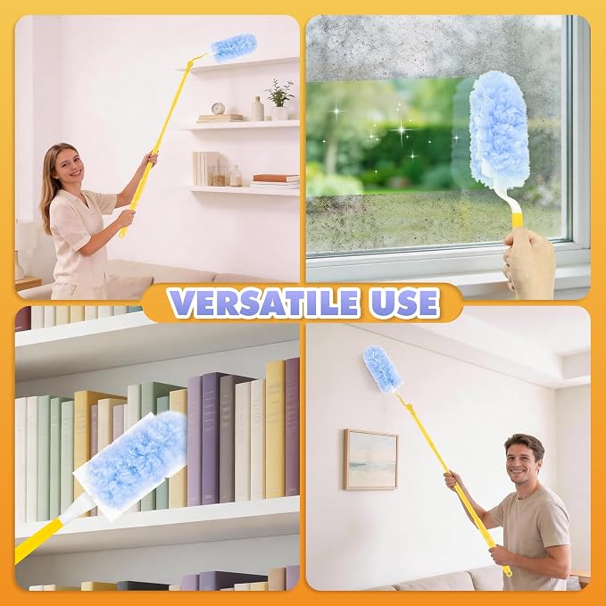 60 PCS Duster Refills for Swiffer Duster, 360 Heavy Duty Duster Refills with 3 FT Extended Handle and Short Handle, Disposable Dusters for Cleaning Ceiling Fan, Blinds, Vent, Furniture