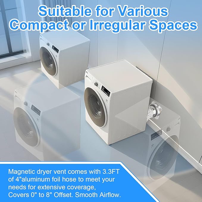 Magnetic Dryer Vent Connector Kit DV180 Aluminum Alloy Shell Magnetic Dryer Vent Easy to Clean, Includes 3.3ft Long Dryer Vent Hose & 2 Clamps