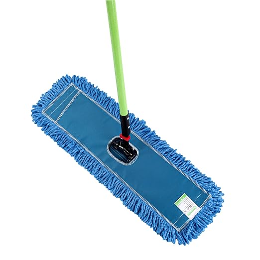 Restaurantware-Clean Tek Professional 24.02 x 5 Inch Dry Floor Mop, 1 Reusable Dust Mop - 64-Inch Handle, Secure Attachment, Blue Microfiber, Machine Washable, for Floor, Cleaning Home Or Office