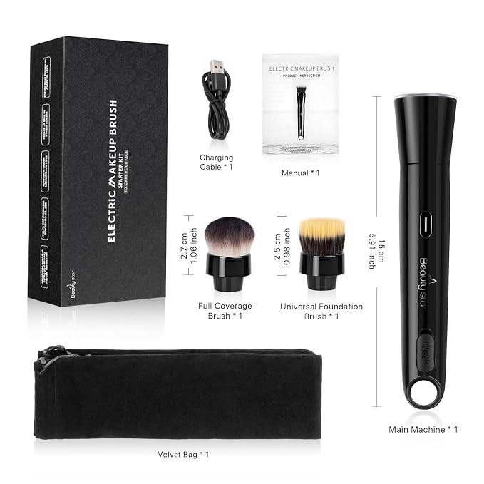 360° Electric Rotating Auto Makeup Brush with 2 Replaceable Brush Heads, Blending For Liquid Foundation, 2 Adjustable Speeds, Fast and Smart Electric Makeup Application, Time-Saving, Gifts For Women