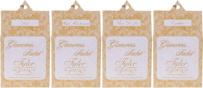 Tyler Candle Glamorous Sachets Bundle (4 Reusable Glamorous Sachet Each) (Diva,High Maintenance, Fleur De Lis, Entitled)