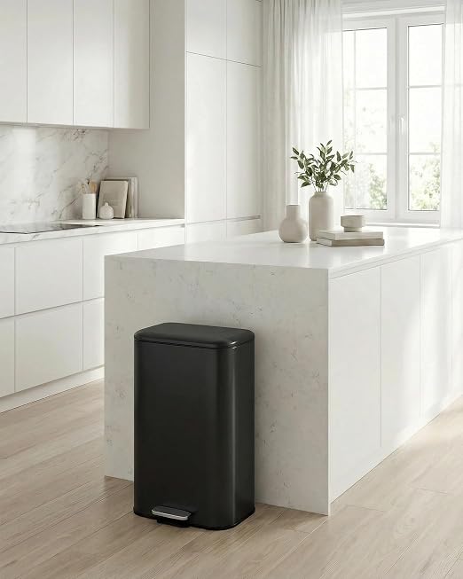 Garvee 8 gal Kitchen Trash Can, Step Garbage Can with Soft-Close Lid, Stainless Steel Recycling Bin with Removable Inner Bucket, Rectangular Waste Container for Living Room, Office, Black