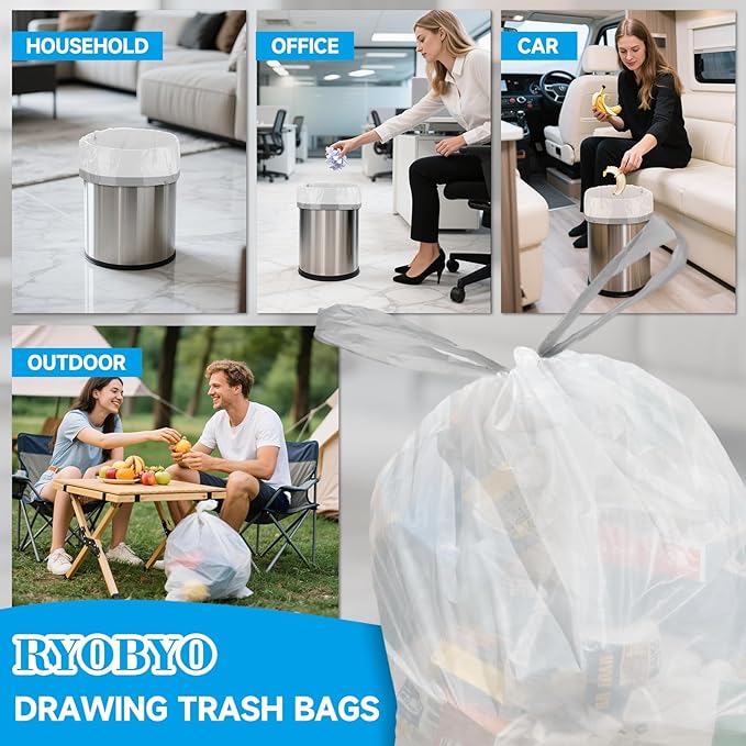 13 Gallon Trash Bags Drawstring- 90 Counts Medium Trash Bag Extra Strong, Medium Garbage Bags 13 Gallon Unscented, Stretchy, Quick Cinch for Office Kitchen, White