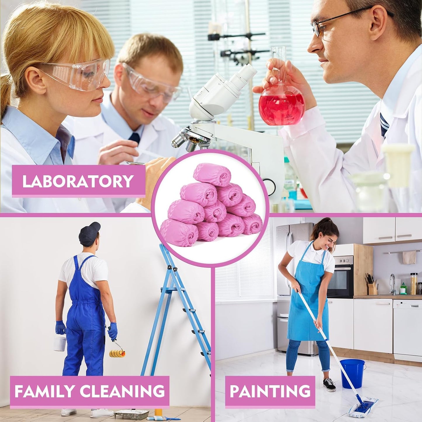 Zhanmai 300 Pack Disposable Shoe Covers Non Slip Disposable Large Foot Booties Shoe Covers for Indoors Contractors Floor and Carpet Protectors, One Size Fits Most(Pink)