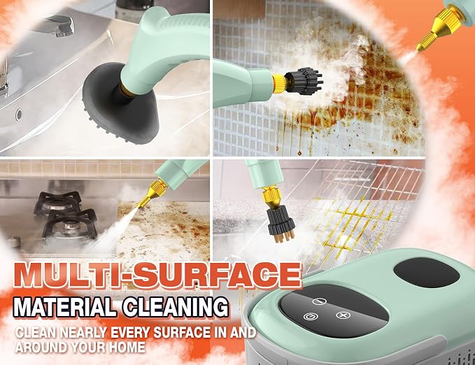 2500W Steam Cleaner, High Pressure Steamer for Cleaning, 10s Heat Up, 6 Level Adjustable Steam, 1.6L Water Tank, Chemical-Free Deep Cleaning Handheld Steam Cleaner for Home, Car, Kitchen, Bath (Green)