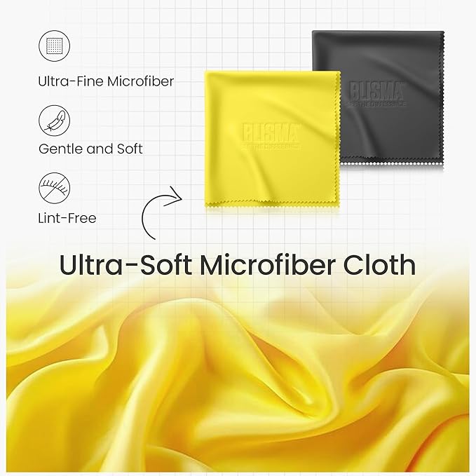 Lens Cleaner Spray & Microfiber Cloth Kit – 1 × 500 ml + 2 × 60 ml Lens Cleaner + 3 × 150×180 mm Ultra-Soft Microfiber Cloths (Yellow, Black, White) – Pack of 6