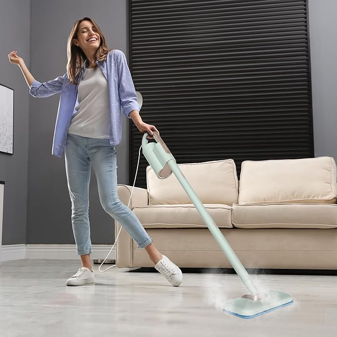 Newbealer Steam Mop & Detachable Handheld Cleaner, 1200W Floor Steamer | 3 Adjustable Levels for Carpet Laminate Hardwood Grout, Carpet Glider, 7 Multi-purpose Accessories & 2 Pads, 250ml Tank