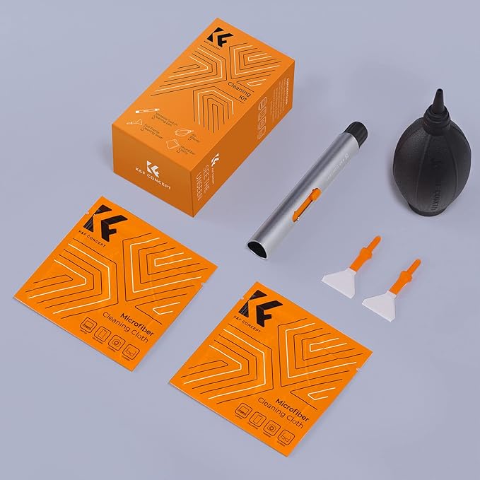 K&F CONCEPT Camera Cleaning Kit, 6 in 1 with Vacuum Cloth*2, Replaceable Cleaning Pen, Full Frame Cleaning Wand*2, Silicone Black Air Blow Compatible with Canon Nikon Cameras Cleaning Tool Accessories