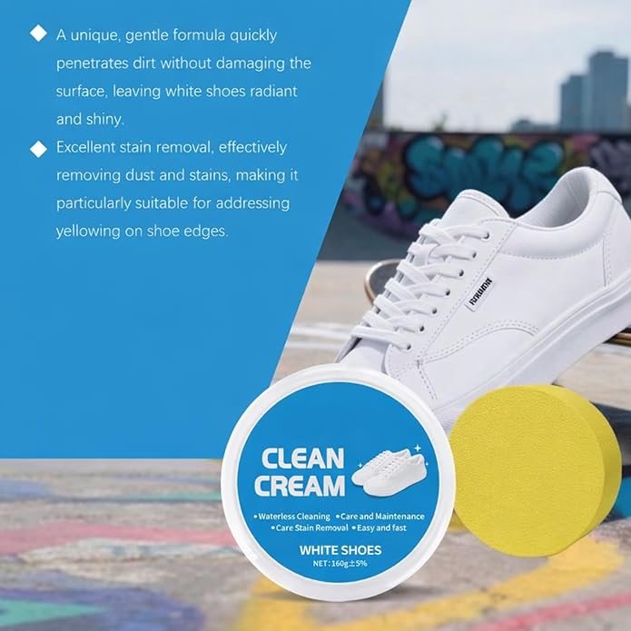 2Pcs White Shoes Clean Cream, No-Wash Clean Cream Shoe Cleaner with Sponge for Leather Shoes Sofa Bags