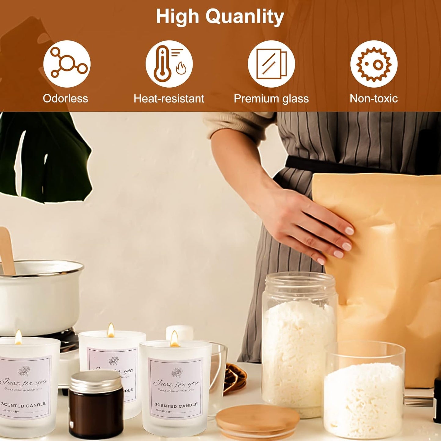 CONNOO 15 Pack 7 OZ Frosted Empty Candle Jars with Bamboo Lids and Sticky Labels for Making Candles - Thick Glass Candle Jars in Bulk with Lids. Dishwasher Safe.