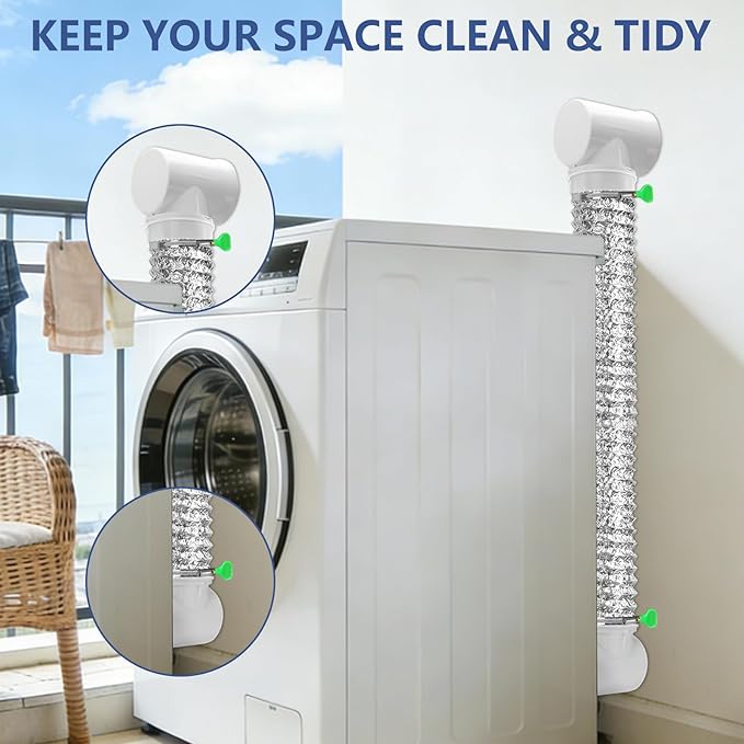 Dryer Vent Hose For Tight Space | Flexible Dryer Vent Connector Kit with 4 Inch 9.8 Feet Hose | Includes 2 90-degree Dryer Vent Elbow & Dryer Vent Duct | Easy Installation Space Saving (Silvery)