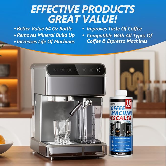 4 Pack Coffee Machine Descaler Descaling Solution -16 Uses,Descaling Solution for Descaling Solution for Keurig, Nespresso, Delonghi,Espresso Machines