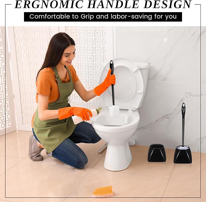 FoldTier 15 Sets Toilet Holder and Brush Set 16.14 Inch Toilet Bowl Cleaner Brush with Caddy Bathroom Scrub Plastic Scrubber with Long Handle for Bathroom Cleaning, Easy to Assemble (Black)