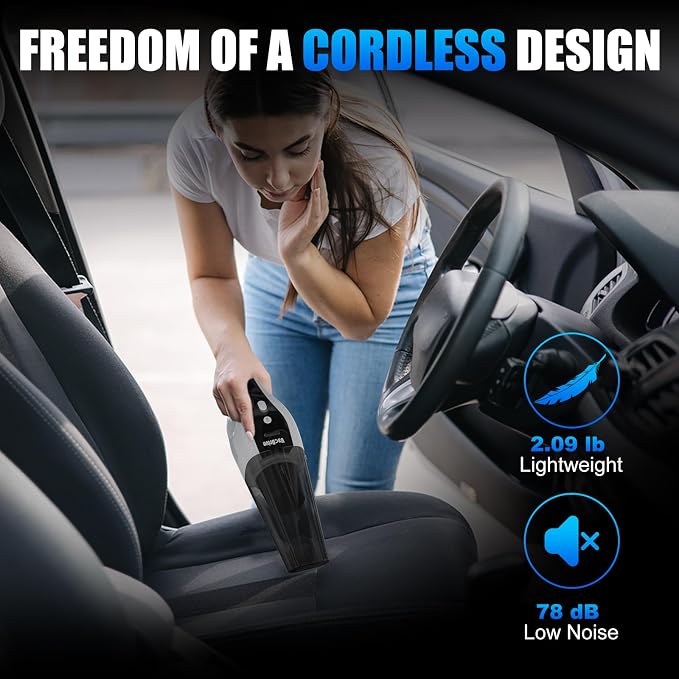 Handheld Vacuum Cordless, Portable Car Vacuum Cleaner with Strong Suction, Rechargeable Hand Held Vacuum with Multi-Nozzles & Washable Filter for Home, Car, Pet Hair, Off White