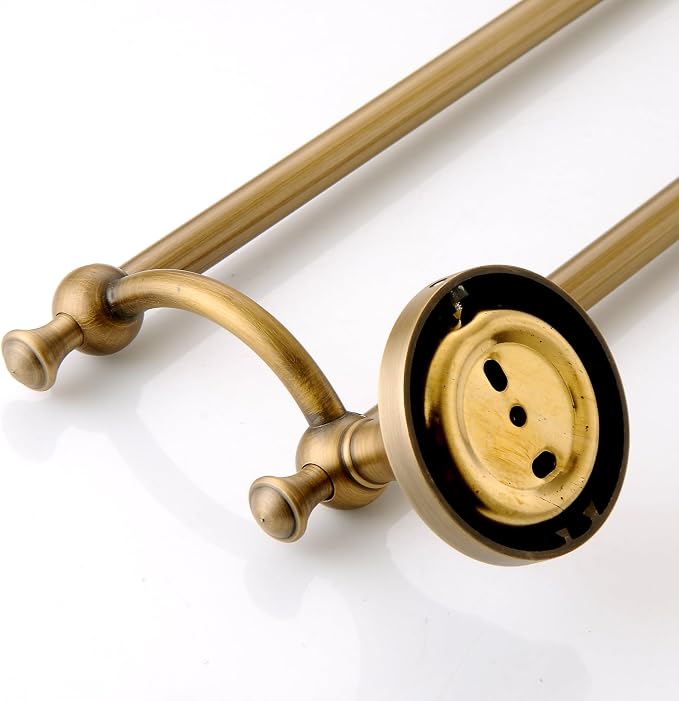Antique Bronze Brass Double Towel Bar,Adjustable 15.5 to 27.5 Inch Bath Towel Bar Rack for Bathroom Towel Holder, Wall Mounted Bathroom Hardware Accessories,Porcelain Design