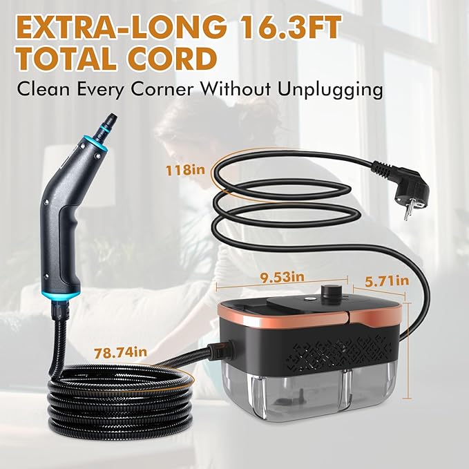 Steam Cleaner,15s Heat-Up 42.27oz Tank,2500W Pressurized Handheld Steam Cleaner for Home,Portable Steamer for Cleaning with 15 pcs Accessories,Grease,Grout,Furniture,Bed Bugs,Floor,Couch and Car