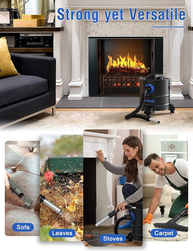 Ash Vacuum, Pellet Stove Vacuum Cleaner, 5.3 Gallon, 20kPa, 1200W Powerful Motor with Blower Function, On Wheels and HEPA Filter, The Ash Vacuum for Pellet Stoves & Wood Stoves