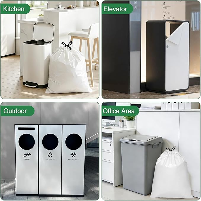 80 Counts 8 Gallon Trash Bag Drawstring Small Trash Bags, Thick Pre-separated Garbage Bags, Trash Bin Liners, Suitable for bathroom, kitchen, bedroom, office (White)
