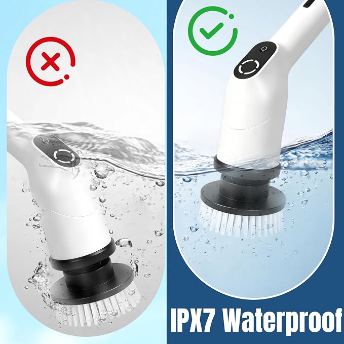 Electric Spin Scrubber 2026 Upgraded Cordless Power Scrubber with 8 Replaceable Brush Heads for Shower,Toilet,Floor&Grout Cleaning,IPX7 Waterproof, 120 Min Battery,3 Speeds,Extendable Long Handle