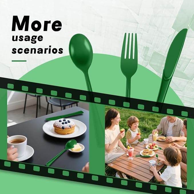 Plastic Silverware 150 PCS Disposable Silverware Heavy Duty Utensil Sets 50 Of Each Forks Knives & Spoons Disposable Cutlery Set For Easter,Birthday,Baby Shower,Garden Party,Wedding(150,Green)