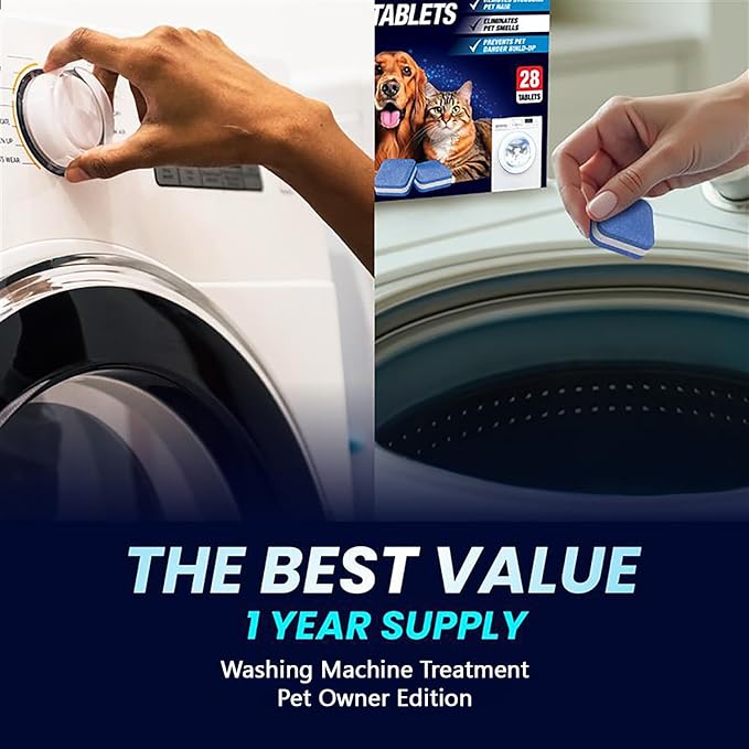 Washing Machine Cleaner Pro Tablets for Pet Owners - 84 Pack, Front & Top Load Washer Deep Cleaning, Septic Tank Safe, HE Support, Remove Stubborn Pet Hair, Eliminates Smells, Prevents Dander Build-up