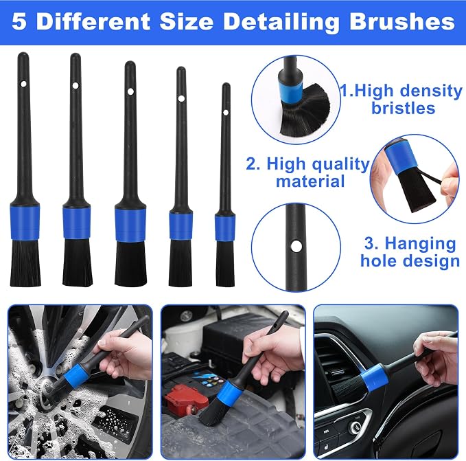 35Pcs Car Cleaning Kit with High Power Handheld Vacuum, Car Wash Mop with Long Handle, Bucket, Detailing Brush Set, Windshield Cleaner, Complete Interior Exterior Washing Supply for Men Women