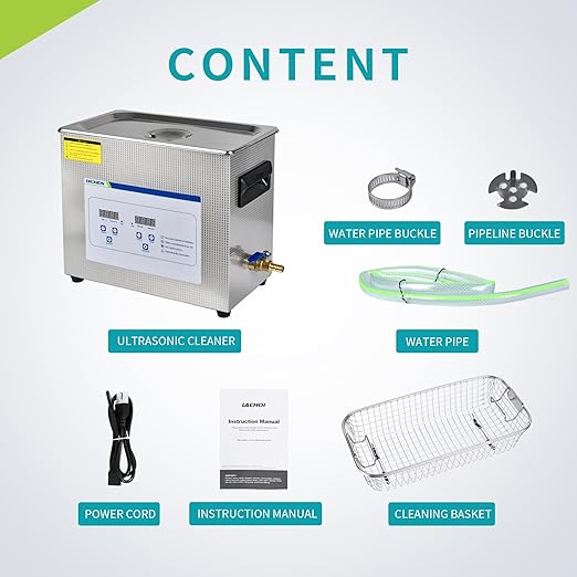 LICHEN 6.5L Ultrasonic Cleaner Professional Jewelry Cleaners with Digital Timer&Heater, Stainless Steel Cleaning Machine, Drain Valve & Hose Included for Lab, Glasses, Watches, Tools