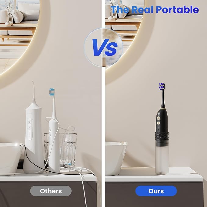 Electric Toothbrush with Water flosser, 2 in 1 Teeth Cleaning Kit, Toothbrush and Water flosser Combo, Travel Toothbrush with Water Bottle(Black)