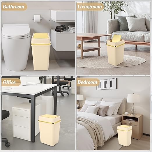 3 Pack Bathroom Trash Can with Lid 4 Gallon Small Trash Can with Swing Lid Bathroom Garbage Can with 225 Counts Trash Bags for Kitchen Bedroom Office(Black White Beige)
