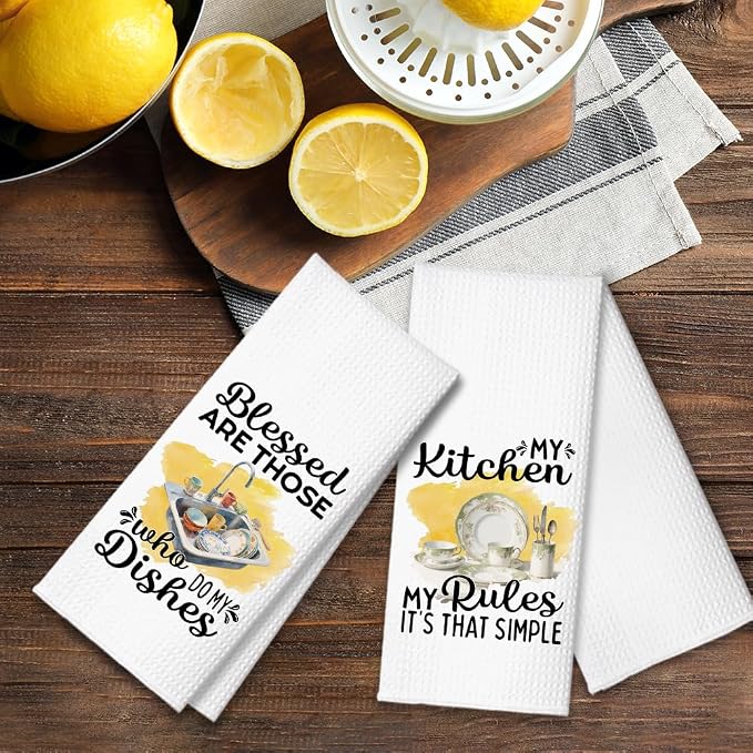 My Kitchen My Rules It’s That Simple Kitchen Towels 2 Pack, Towels Set for Hilarious Microfiber, Decorative Dish Tea Towels for Cooking, Thanksgiving Birthday Gifts for Hostess Mom Women