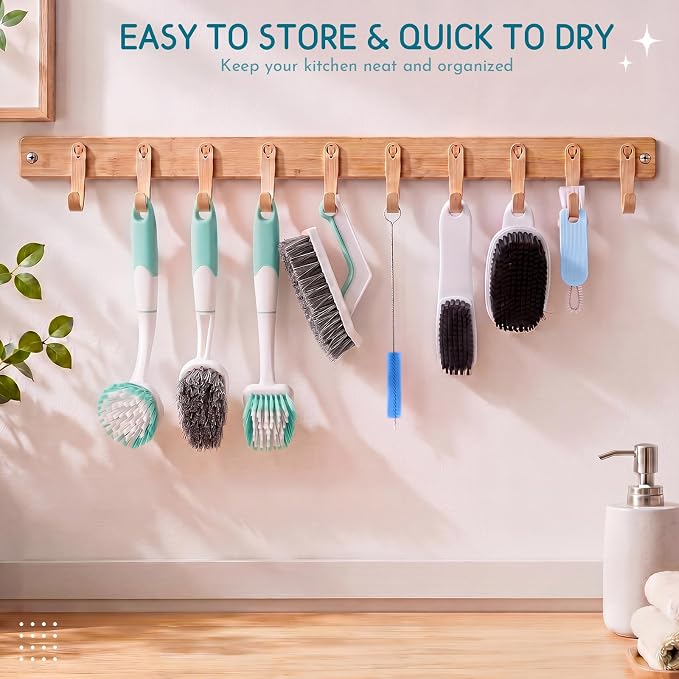10 Pack Dish Brush Set for Household Use Kitchen Scrub Brushes with Non-Slip Long Handle Multi-Purpose Cleaning Brushes for Dishes Pot Pan Kitchen Sink Tub Cup Clothes Shoes Floor(Blue)