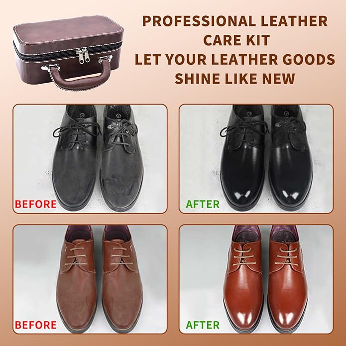 Shoe Cleaning Kit,13 Pcs Leather Boot Care Kit, Shoe Polish, Mink Oil, Shine Cloths, Shoe Brushes, Shoe Horn, and More for Leather Boot Care and Cleaning, Leather Polish Kit Gift for Men Women