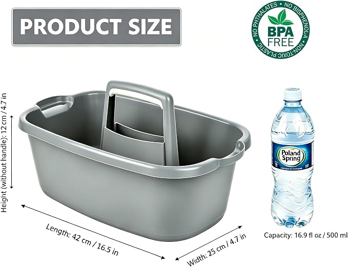 Cleaning Supplies Caddy 3 Pack: Heavy Duty Large Shower Basket with Handle | Portable Plastic Tool Storage Tote Organizer for Bathroom Kitchen Dorm Garden Home, Gray