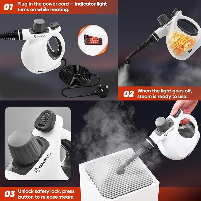 SakerPlus Steam Disinfection Cleaner, Handheld Pressurized Natural Steam Cleaner with 9 PCS Accessories, Portable Multi-Surface Steamer for Cleaning Home Kitchen Floor, Upholstery, Tile Grout & Car