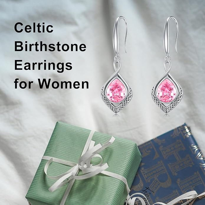 PELOVNY Celtic Knot Filigree Earrings for Women 925 Sterling Silver Moss Agate/Birthstone Infinity Earrings Birthday Christmas Jewelry Gifts for Mom Daughter Wife Sister